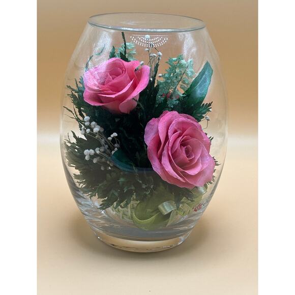 Fiora Flower Long-Lasting Natural Preserved Pink Roses in a Glass Vase - Picture 1 of 3